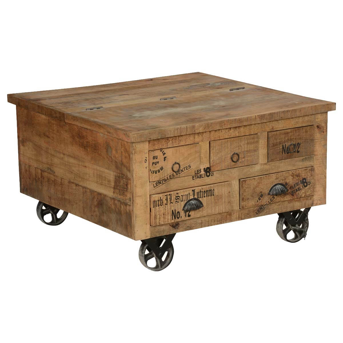 Industrial Style Solid Wood Square Storage Trunk 5 Drawer Coffee Table in Unlocking Storage Potential The Art of Solid Wood Coffee Tables with Drawers