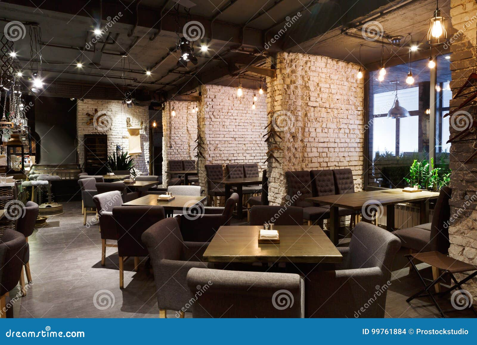 Interior Of Cozy Restaurant, Loft Style Stock Photo - Image Of Detail ... with regard to