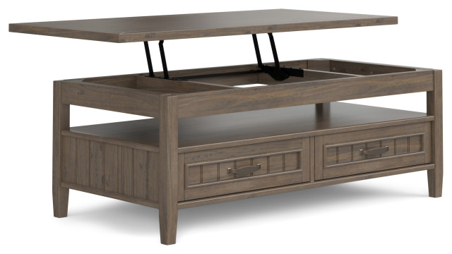 Lev Solid Wood Lift Top Coffee Table, Smoky Brown - Transitional ... pertaining to Solid Wood Coffee Table With Lift Top