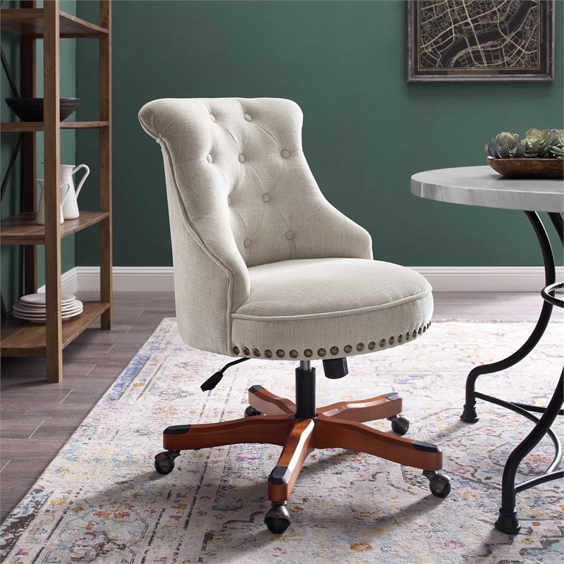 Linon Sinclair Wood Upholstered Office Chair In Natural Beige | Homesquare regarding