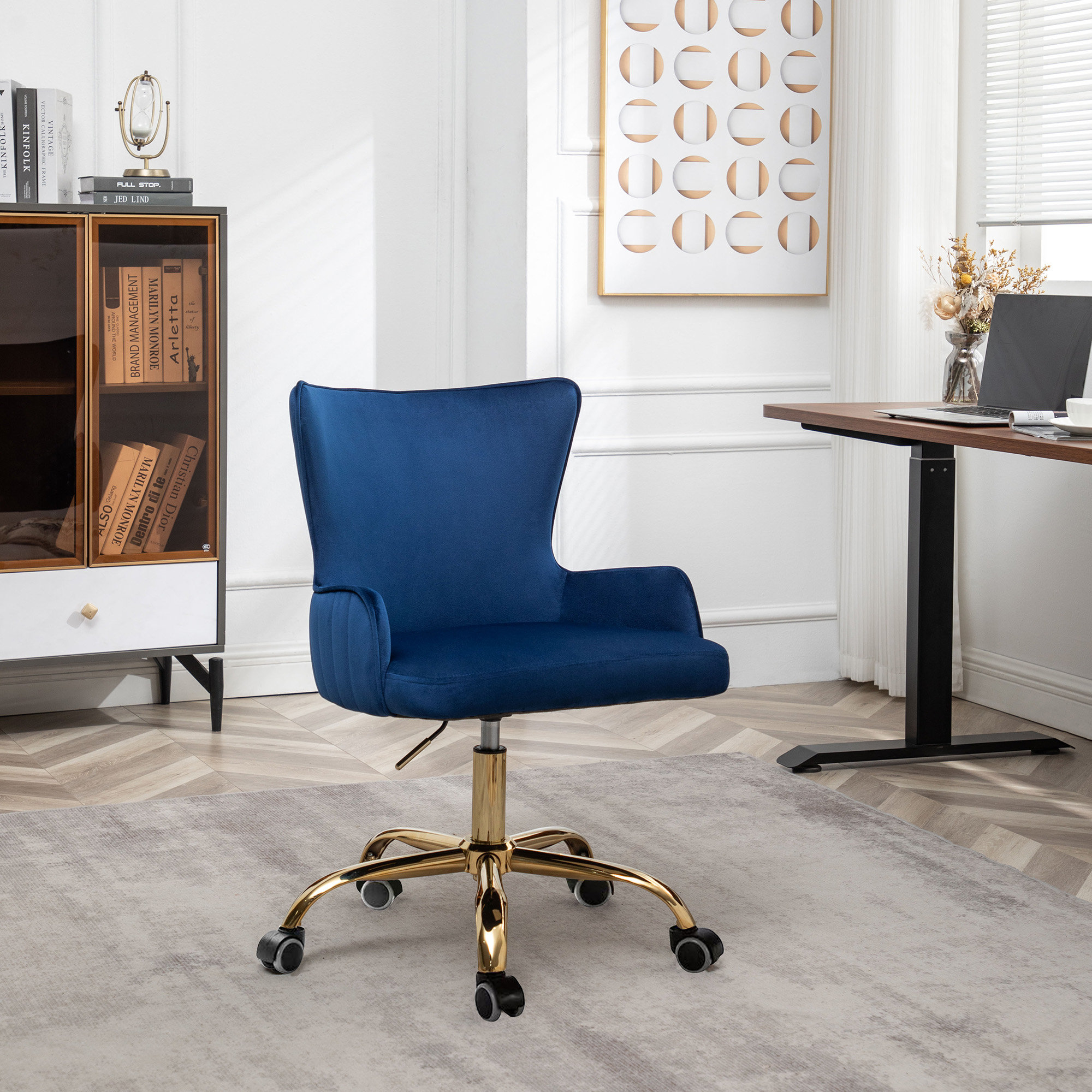Mercer41 Anzly Velvet Wingback Office Chair With Gold Chrome Base | Wayfair regarding