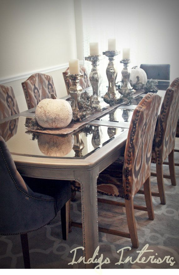 Mirrored Dining Room Table / Metallic Silver And Mercury Glass ... regarding