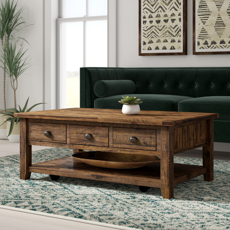 Mistana™ Jalynn Solid Wood Coffee Table With Storage &amp;Amp; Reviews | Wayfair pertaining to Solid Wood Coffee Table With Shelf