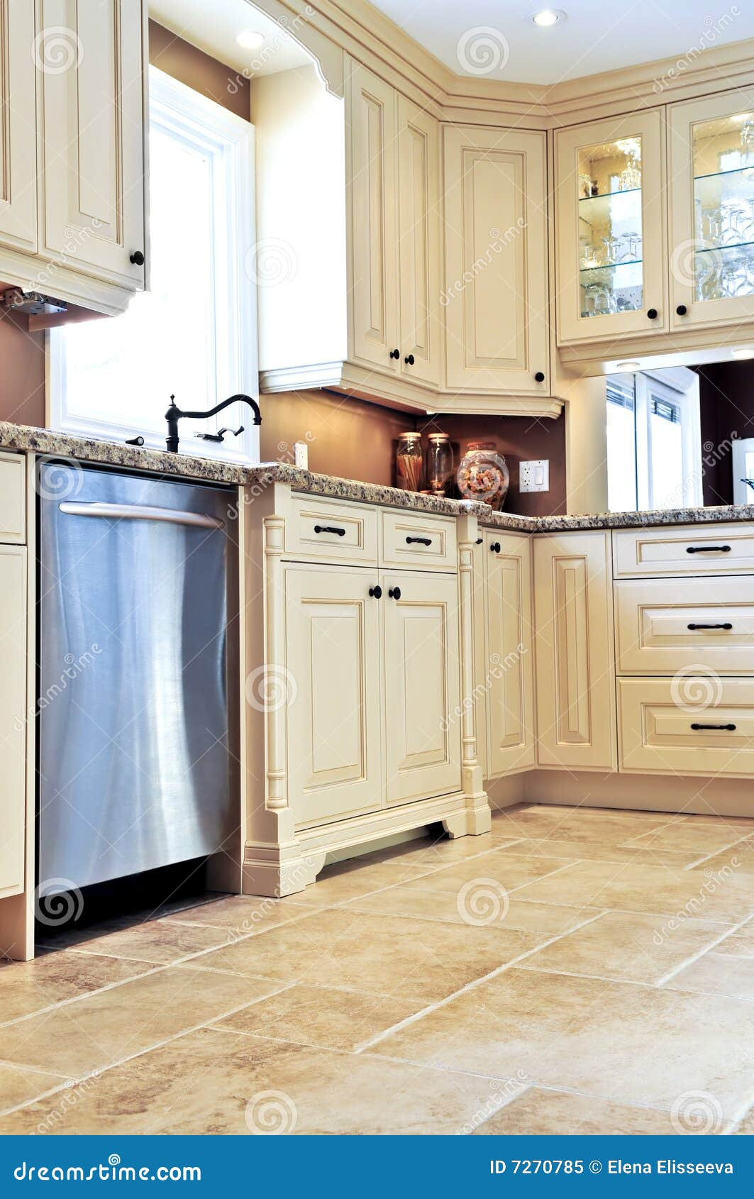 Modern Kitchen With Tile Floor Stock Image - Image Of Improvements ... intended for
