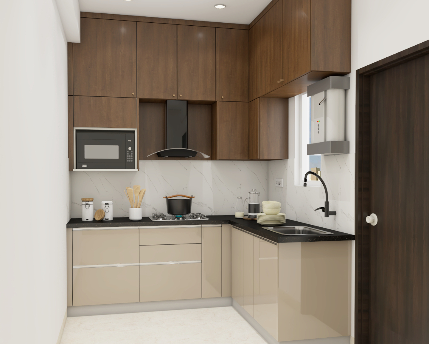 Modern L-Shaped Kitchen Design With Compact Design | Livspace inside