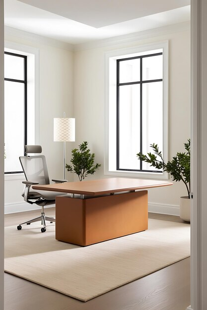 Modern Office Design With An Empty Ergonomic Chair Sleek Minimalist ... regarding