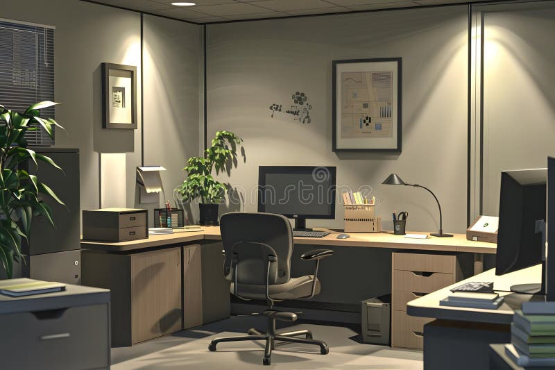 Modern Office Workspace, Desk Setup With Computer, Ergonomic Chair, And ... inside