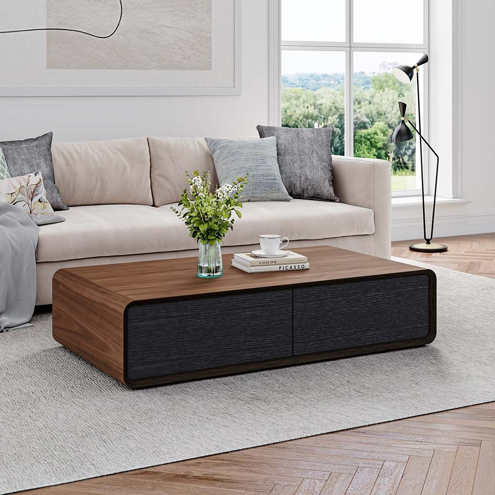 Modern Rectangular Walnut Black Wood Coffee Table With Storage 51 ... in Dark Wood Coffee Tables With Storage