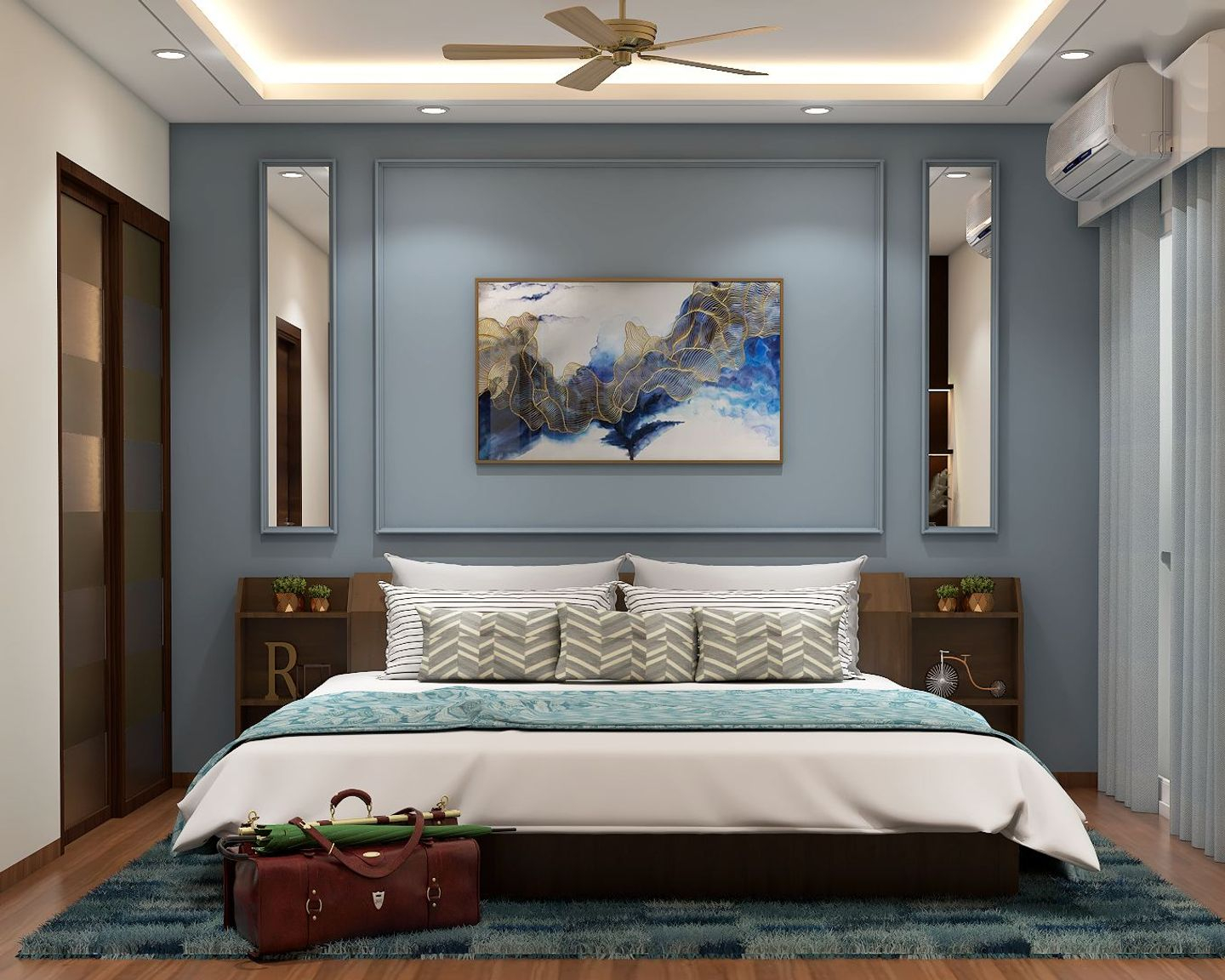 Modern Spacious Master Bedroom Design With Large Frame | Livspace intended for
