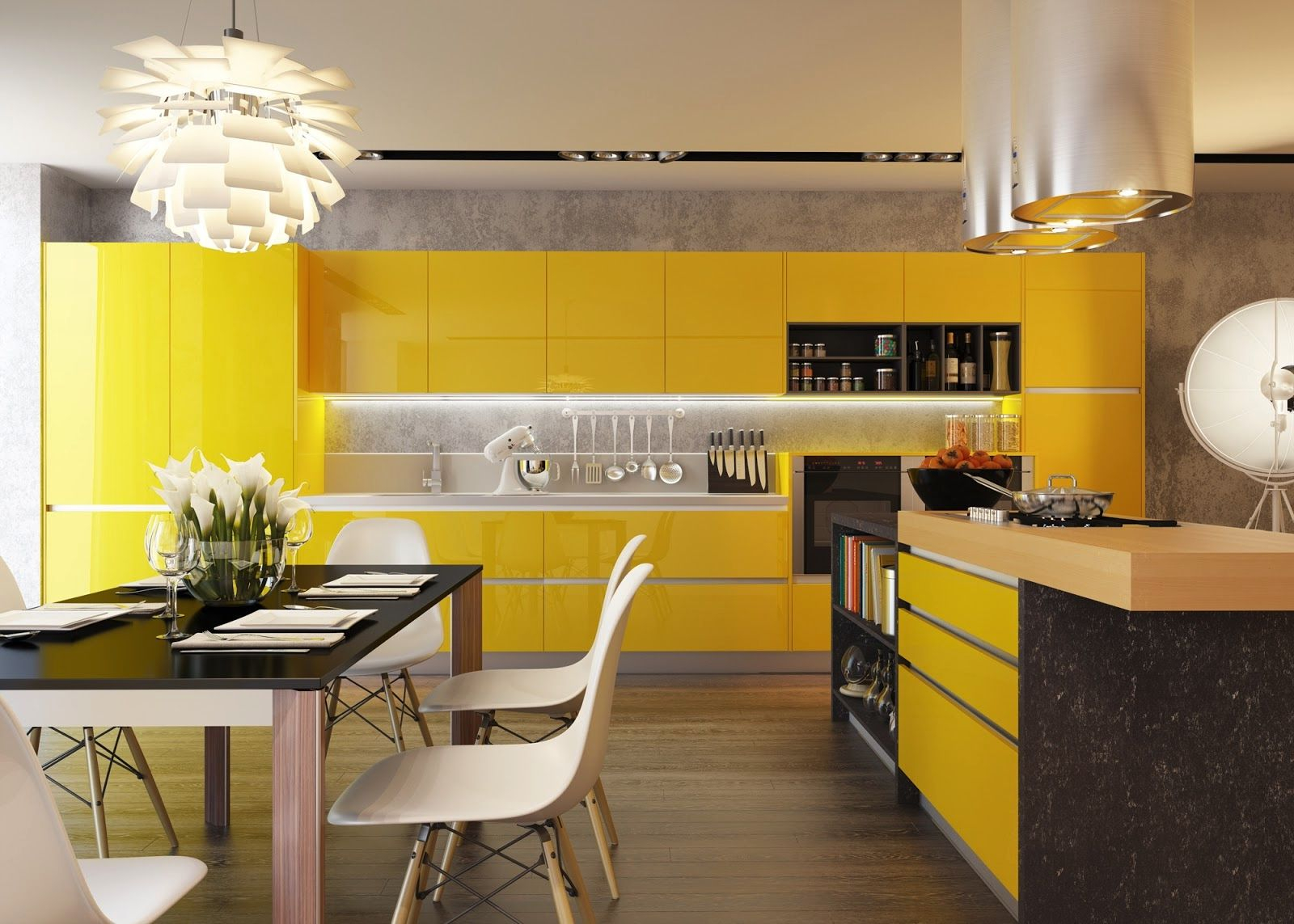 Modern Yellow Kitchen Designs throughout