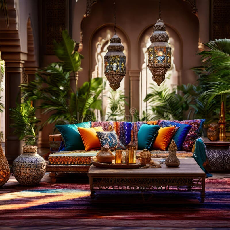 Moroccan Chic A Living Room With Moroccan Inspired Decor Feaur Stock ... in