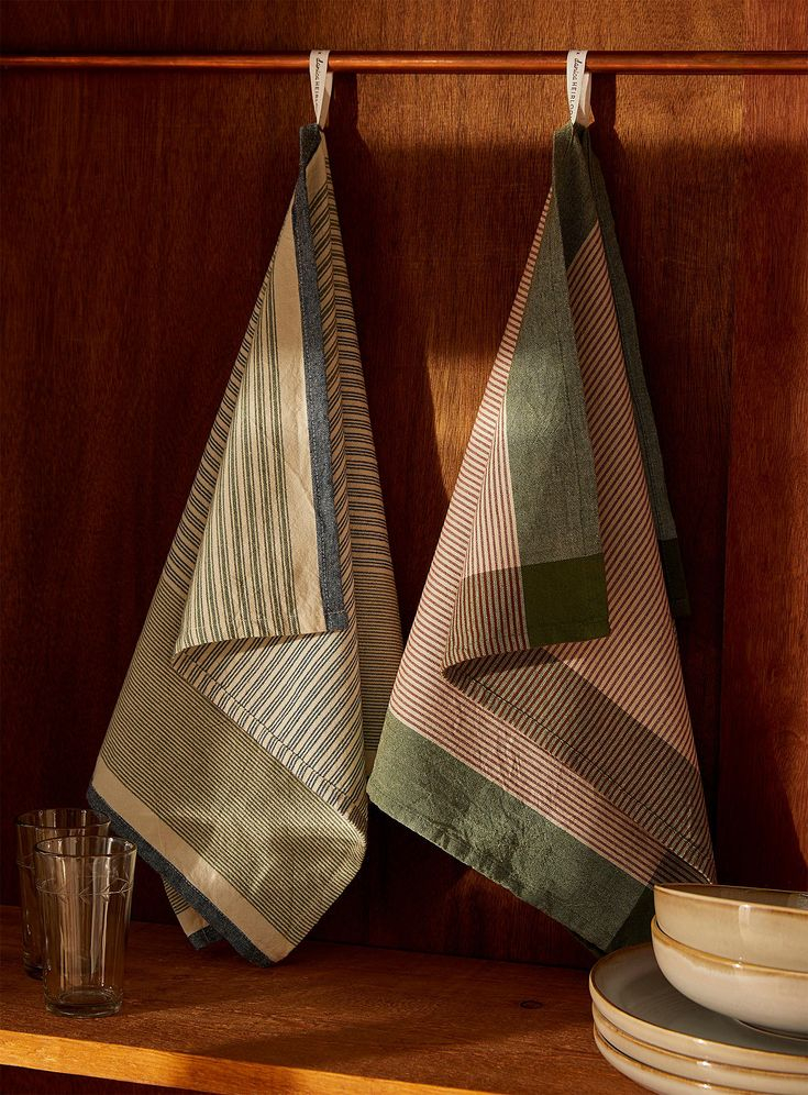 Multi-Striped Tea Towels Set Of 2 | Modern Kitchen Towels, Tea Towels ... inside
