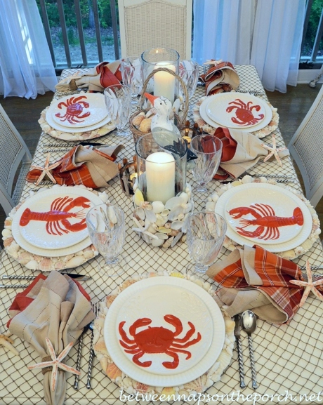 Nautical Tablescape Decor Ideas With Decorative Fish Net with