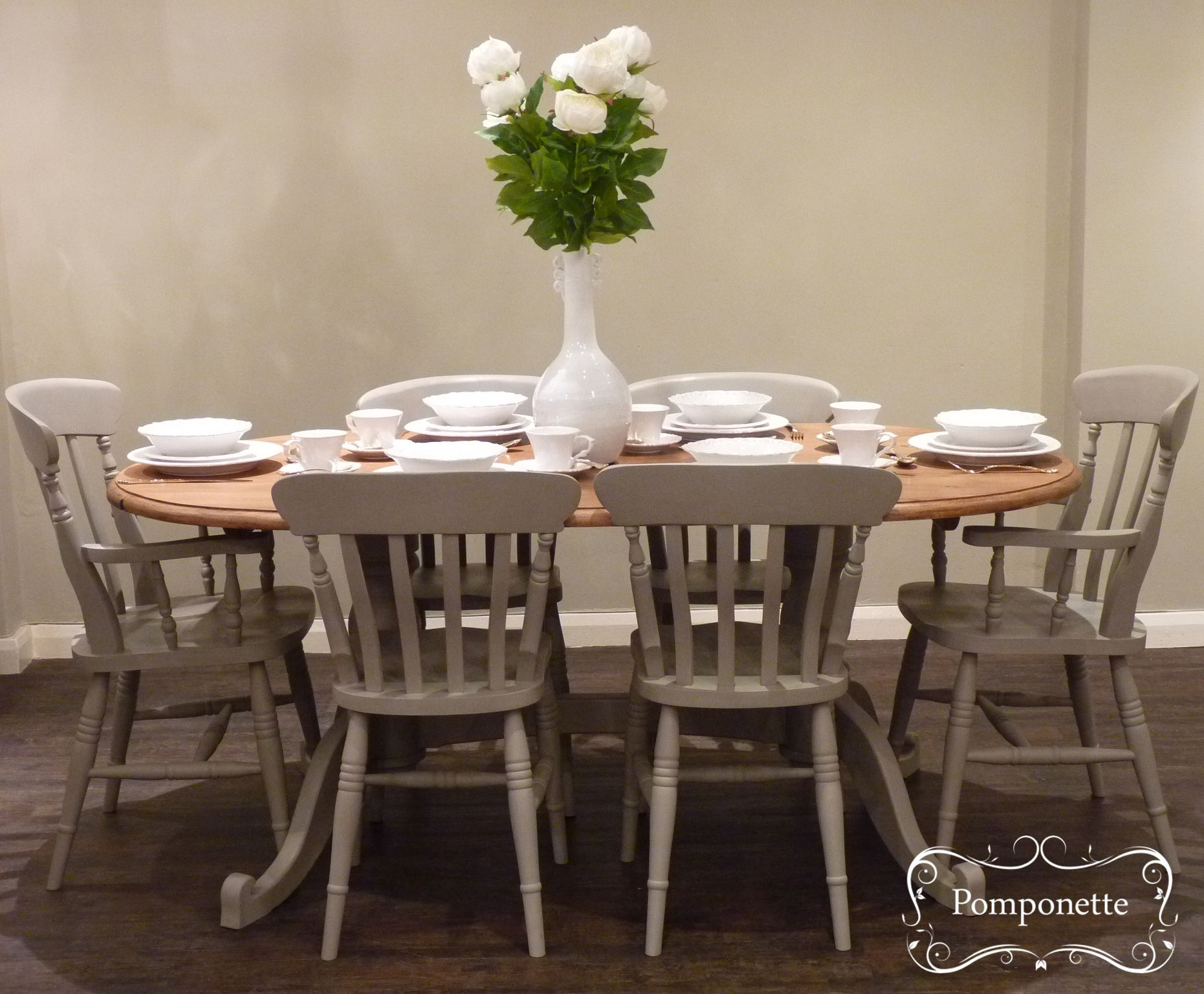 Oval Dining Table &amp;Amp; Six Chairs | Vintage Painted Furniture | Chalk ... within