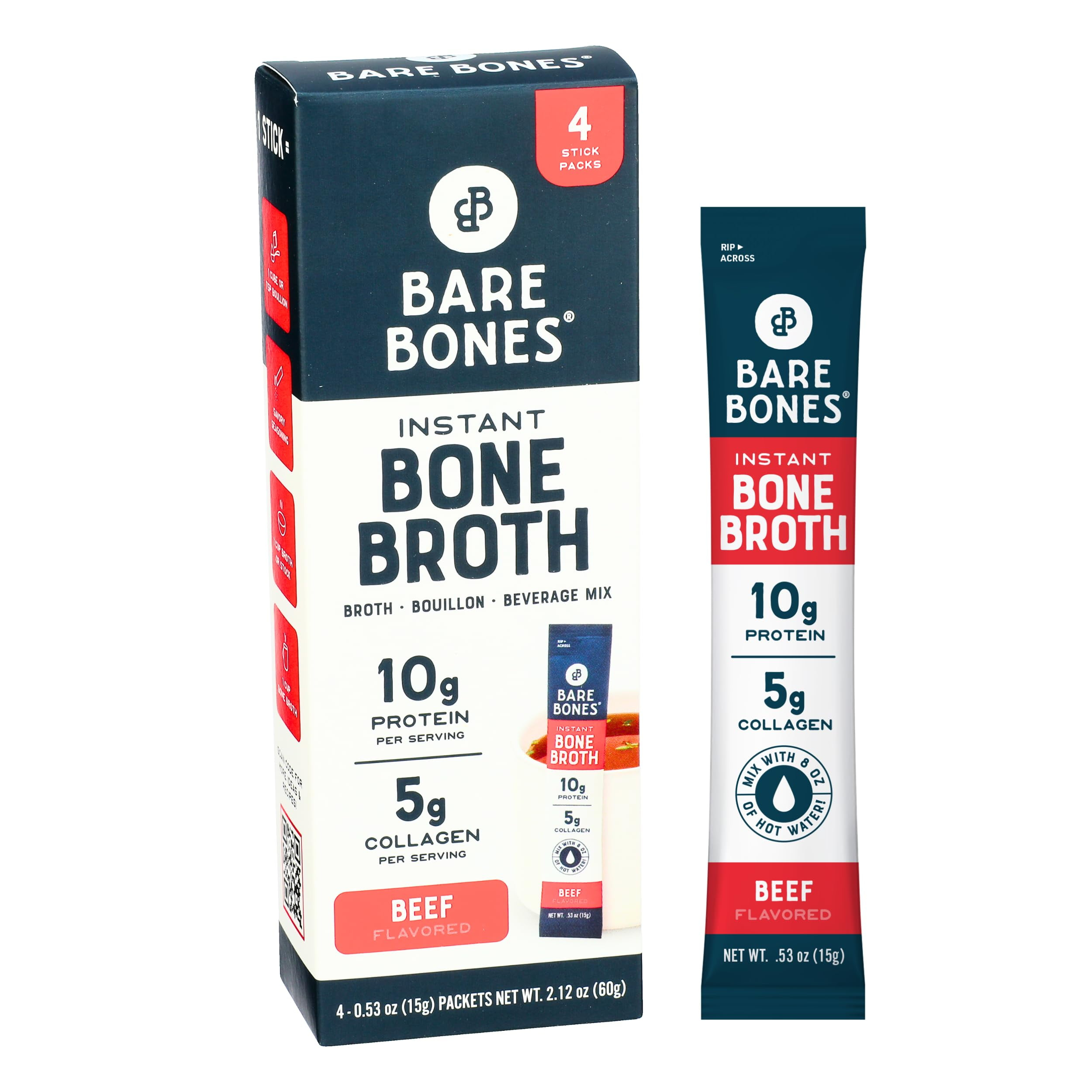 Pack Of 2 Bare Bones Beef Bone Broth Instant Powdered Mix | Rich Savory ... in
