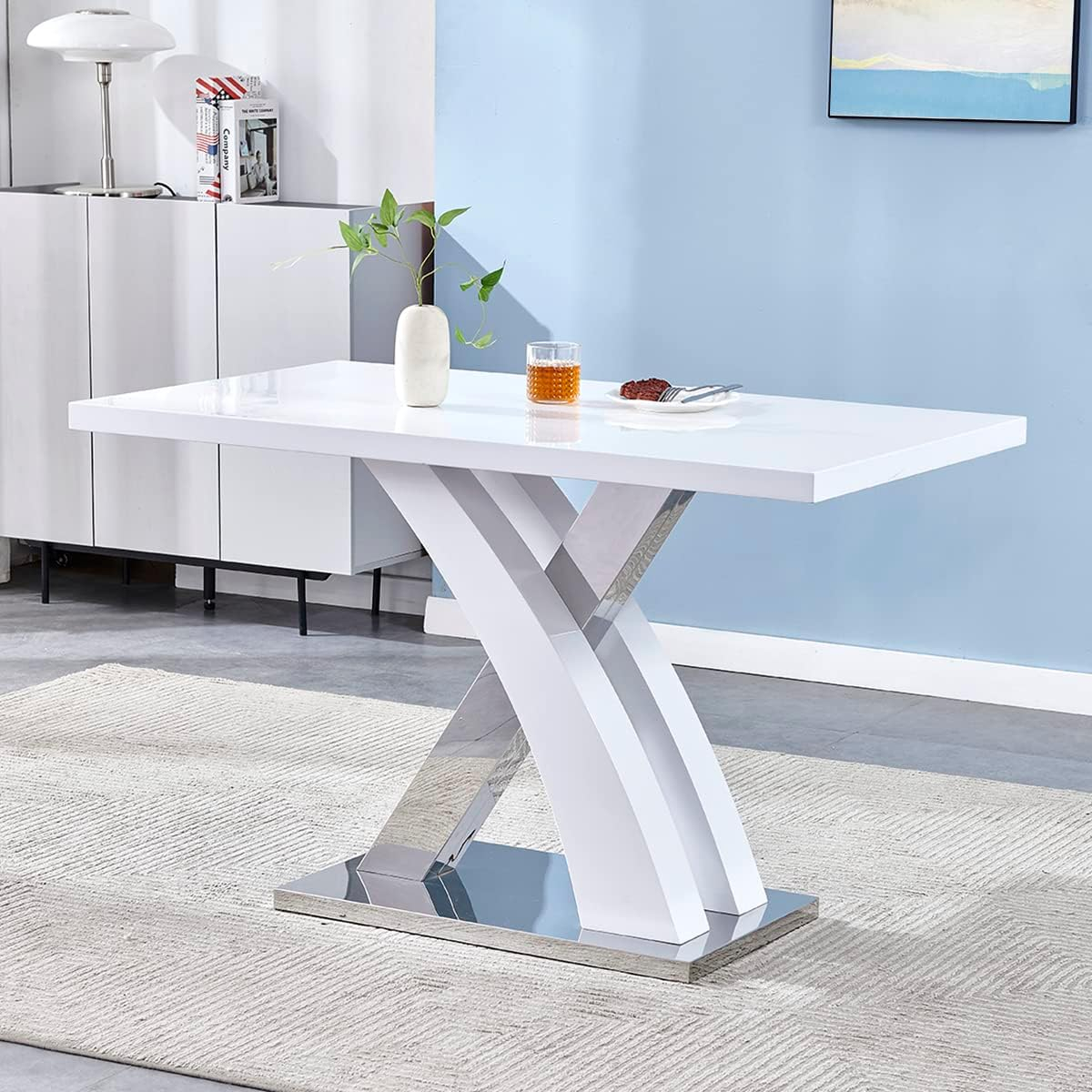 Panana Elegant White High Gloss Kitchen Dining Table 120X70X75Cm With ... regarding
