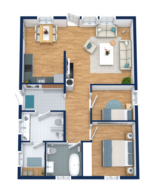 Practical 2 Bedroom House Plan With L-Shaped Kitchen - Floor Plan Gallery throughout Creating a Beautiful and Practical Two-Bedroom Layout