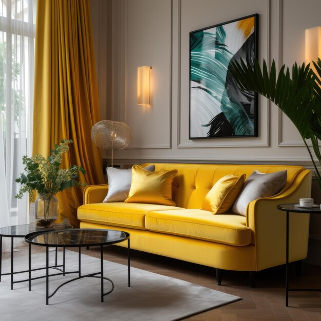 Premium Ai Image | Yellow Sofa In Luxury Art Deco Style Interior Design ... with regard to