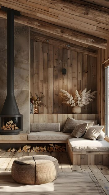 Premium Photo | Cozy Wooden Cabin Corner inside From Cozy Corners to Grand Statements The Versatility of Wooden Living Room Pieces