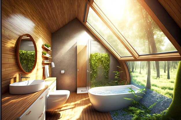 Premium Photo | Eco Friendly Bathroom With Wooden Solar Panels On Roof in Expert Insights on Achieving a Beautiful and Eco-Conscious Bathroom