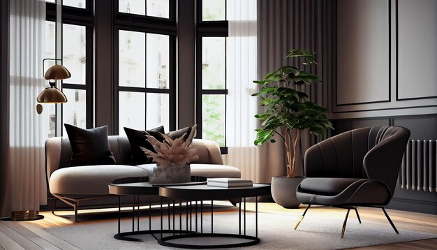 Premium Photo | Modern Stylish Interior Design With Armchair Sofa ... with regard to Your Blueprint for a Modern Living Room Designing with Key Furniture Pieces