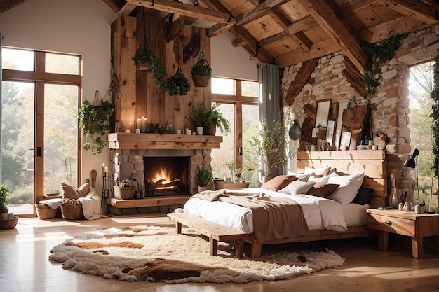Premium Photo | Rustic Bedroom Decor Bringing The Outdoors In regarding Bringing the outdoors in through charming rustic design