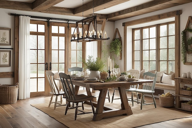 Premium Photo | Rustic Farmhouse Dining Room Cozy Elegance And Natural ... intended for
