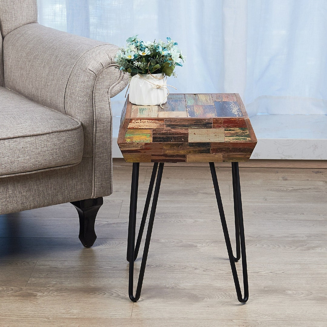 Reclaimed Wood Accent Stool, Wood Plant Stand, Accent Table, End Table ... for Wooden Side Tables For Living Room