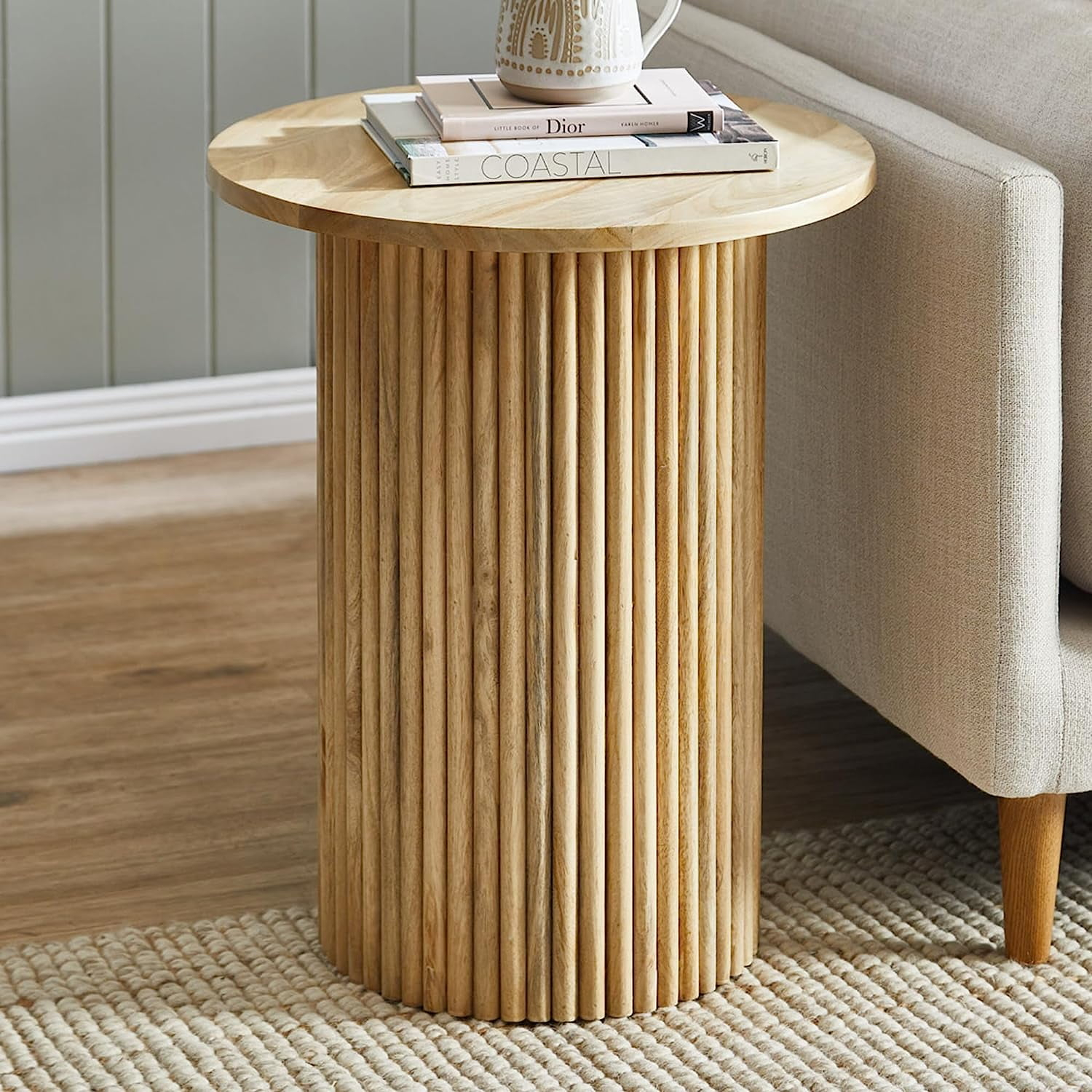 Round Oak Solid Wood Pedestal End Table - Living Room Accent Furniture ... with regard to Wooden Side Tables For Living Room