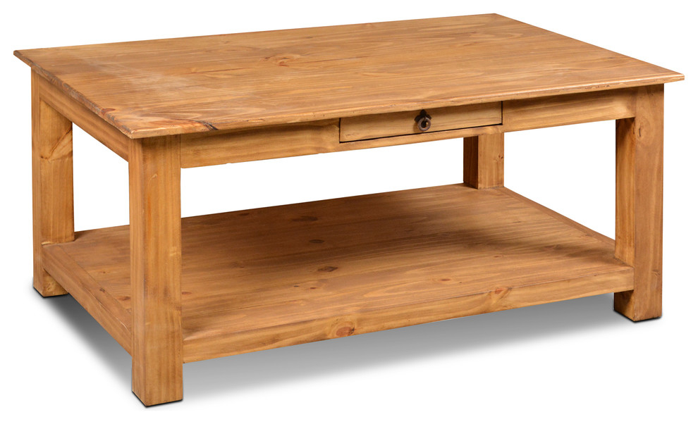 Rustic Solid Pine Wood 1-Drawer Coffee Table With Natural Finish ... throughout Solid Wood Coffee Table Drawers