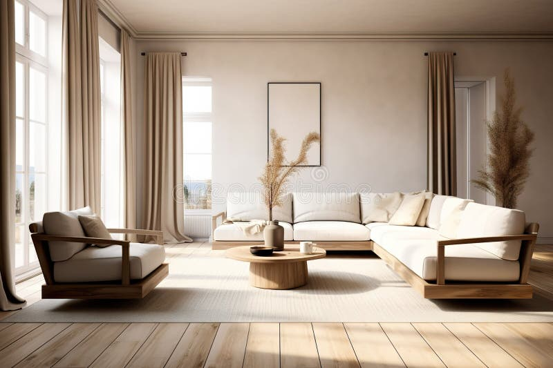 Scandinavian Serenity White Sofa And Armchairs Adorning The Modern ... inside