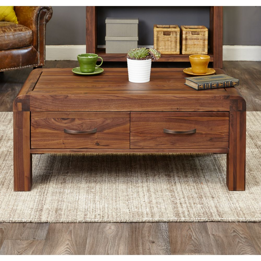 Shiro Solid Walnut Furniture Four Drawer Storage Coffee Table intended for