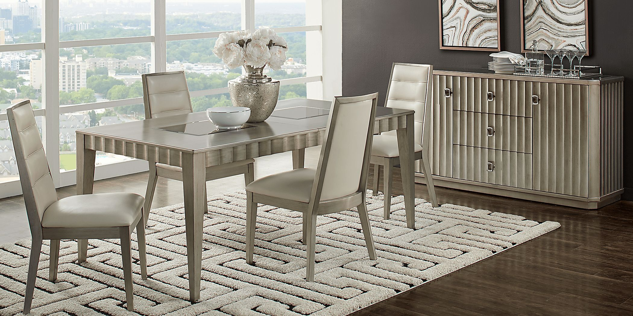 Sofia Vergara Delanco 5 Pc Pewter Metal Dining Room Set With Dining ... intended for How to Achieve Sofia Vergara's Chic Dining Room Ambiance