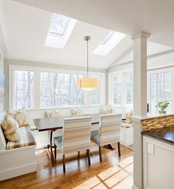 Space Saving Kitchen Nook Design With Window Seat And Storage in