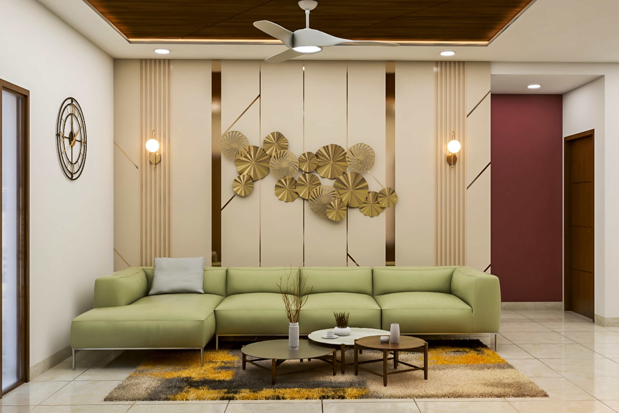 Spacious Living Room Design With Beige Accent Wall | Livspace within Wall Decor Secrets From a Pro Unlock Your Home&amp;#039;s Potential