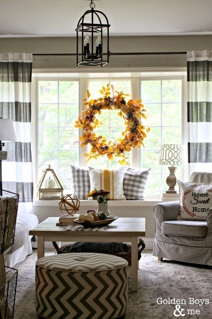 Striped Drapes In Living Room-Www.goldenboysandme.com Fall Living Room ... with