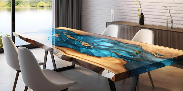 Stylish Epoxy Resin Wood Table Enhances Dining Room With Modern Appeal ... regarding