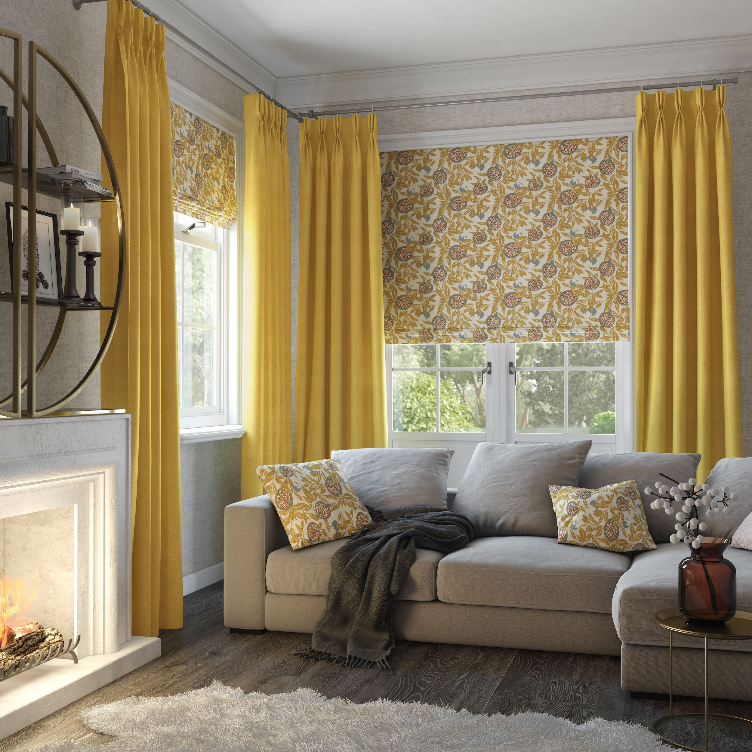 Sunshine Curtains And Coordinating Roman Blinds Autumn Trends Mustard ... within Seasonal Style Update Finding Living Room Curtains for Autumn