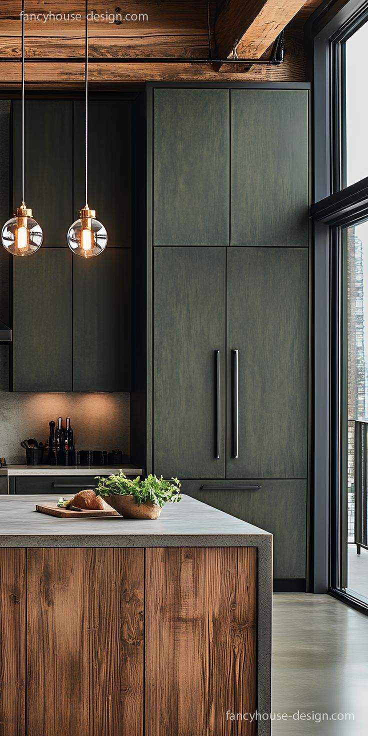 The Distressed Wood Cabinets Give The Kitchen A Unique Blend Of Modern ... regarding