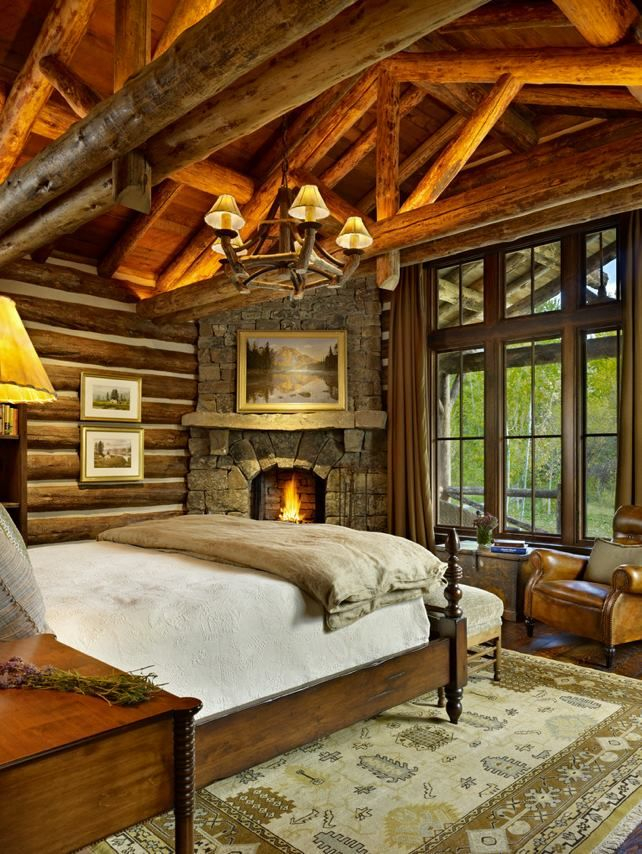 The Master Bedroom Of This Mountain Cabin Home Has A Beautiful Rustic ... with regard to