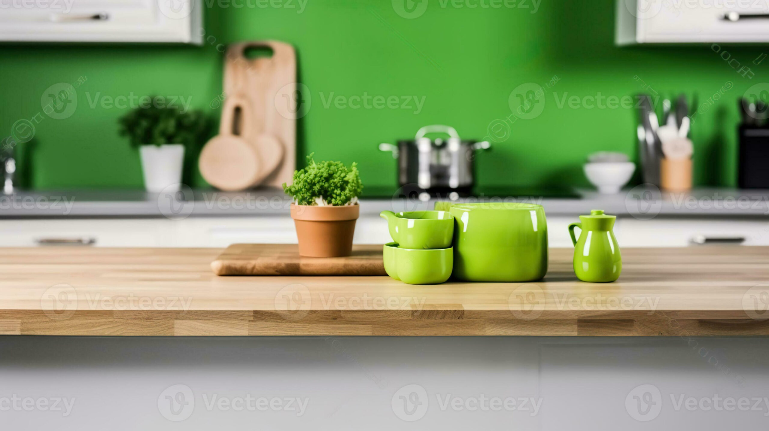The Perfect Blend, Wooden Table On A Green Modern Kitchen Bench ... inside