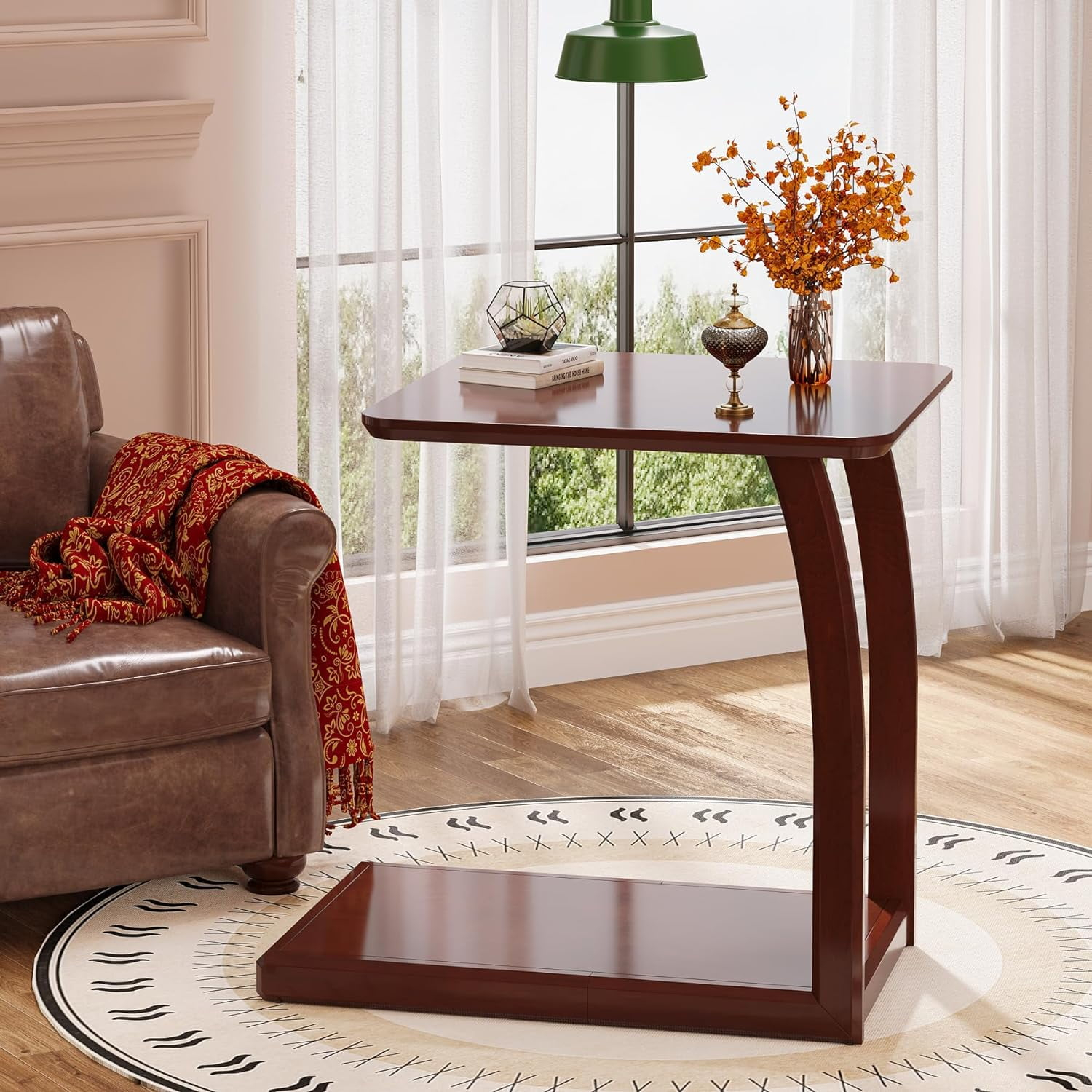 Tribesigns Solid Wood End Side Table Living Room, 2-Tier C-Shaped Couch ... within Wood Living Room Side Table