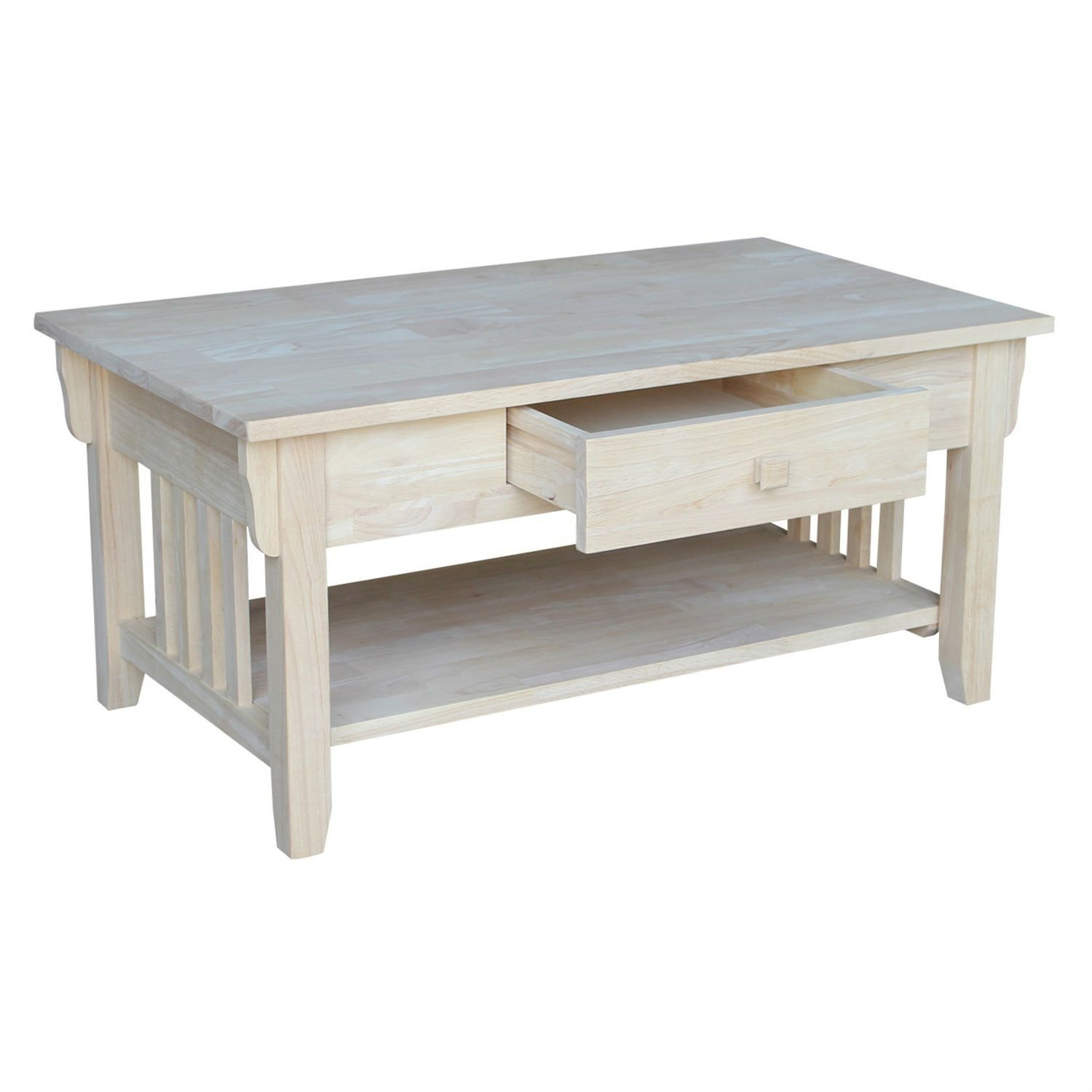 Unfinished Solid Wood Coffee Table Drawer And Shelf inside Solid Wood Coffee Table Drawers
