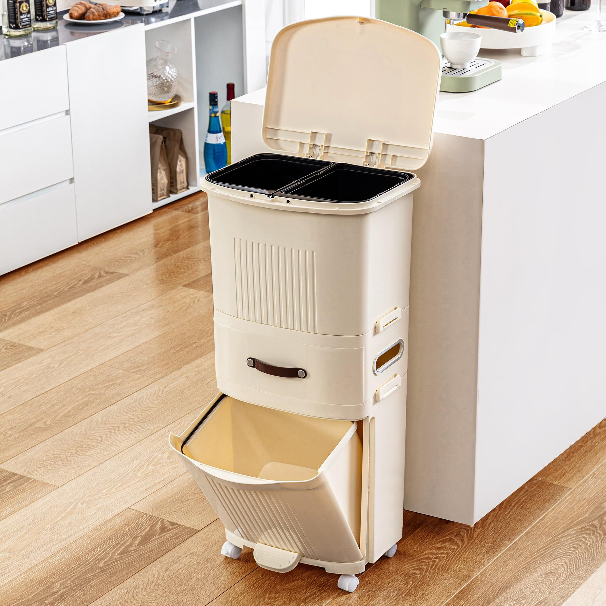 Vecelo 12 Gal Kitchen Trash Can With Lid, Large-Capacity Double-Layer ... throughout Streamlining Your Kitchen Routine The Practicality of Modern Trash Cans