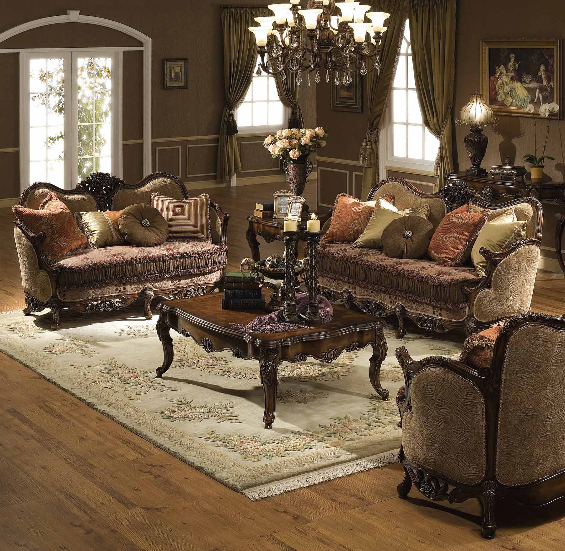 Victoria 5-Pc Living Room Set (Antique Walnut) - Living Room Sets ... for Vintage Wood Living Room Furniture