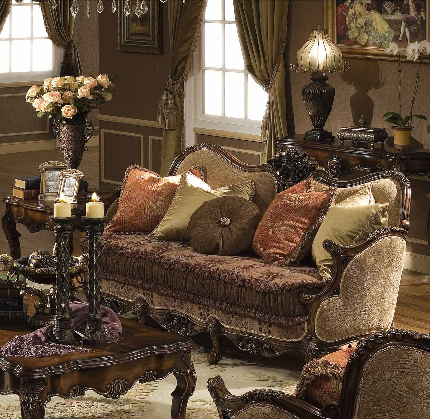 Victoria 5-Pc Living Room Set (Antique Walnut) - Living Room Sets ... regarding Vintage Wood Living Room Furniture