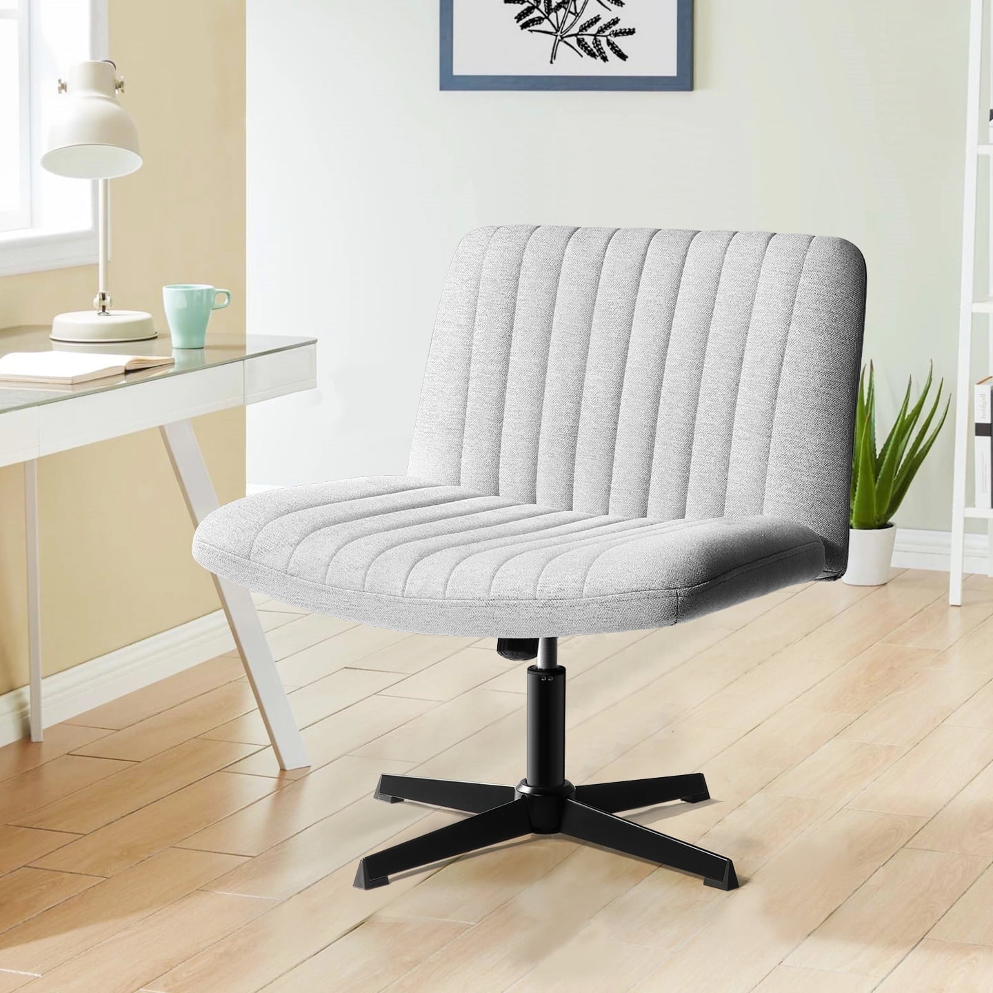Waleaf Armless Office Desk Chair, No Wheels, Fabric Padded, Modern ... with