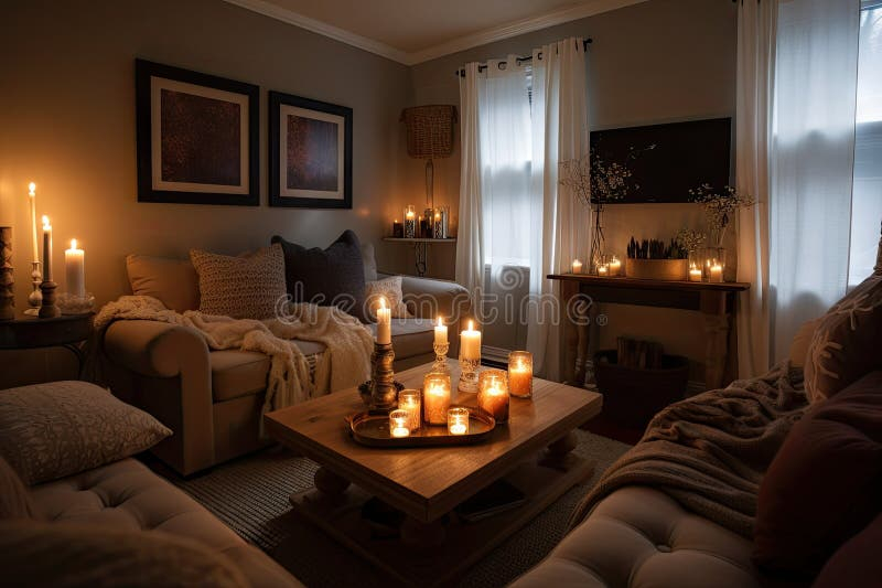 Warm And Inviting Living Room With Plush Seating, Candlelight, And Cozy ... regarding