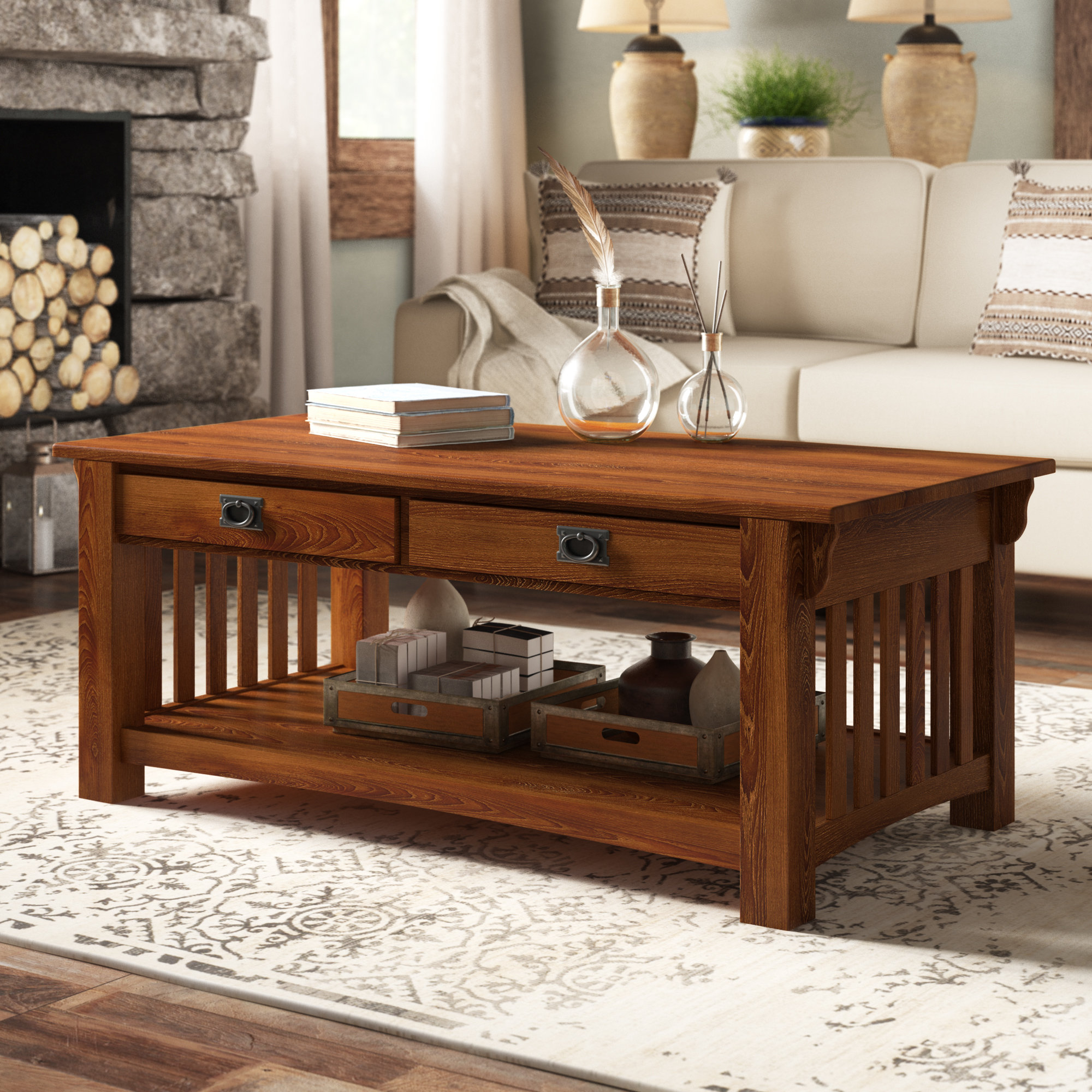 Westhoff Solid Wood Coffee Table With Storage : New Deals On Gracie ... intended for Solid Wood Coffee Table With Shelf