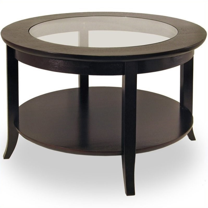 Winsome Genoa Round Wood Coffee Table With Glass Top In Dark Espresso regarding The Enduring Charm of Dark Wood and Glass Coffee Tables